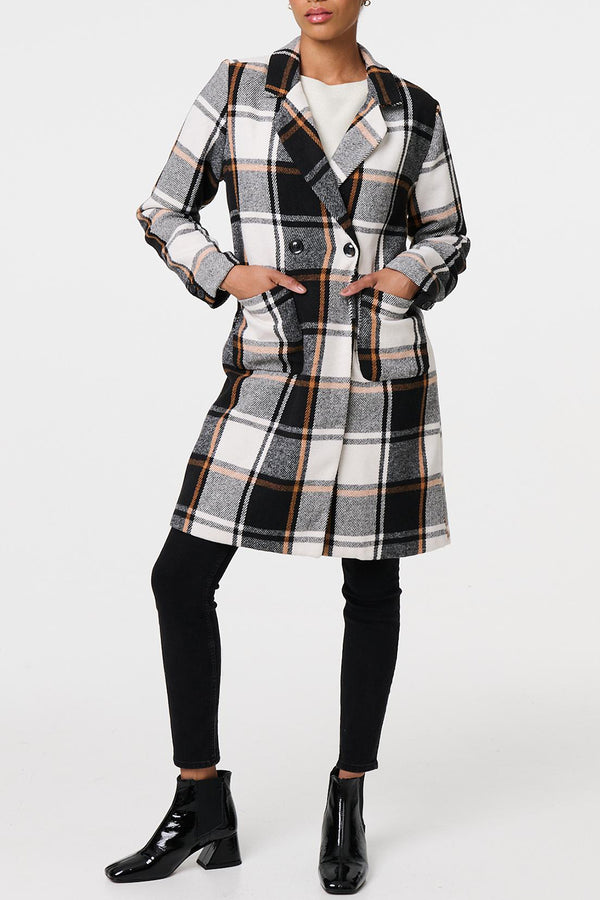 MULTI BLACK | Checked Button Front Trench Coat