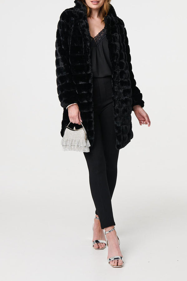 BLACK | Faux Fur Thigh Length Teddy Jacket