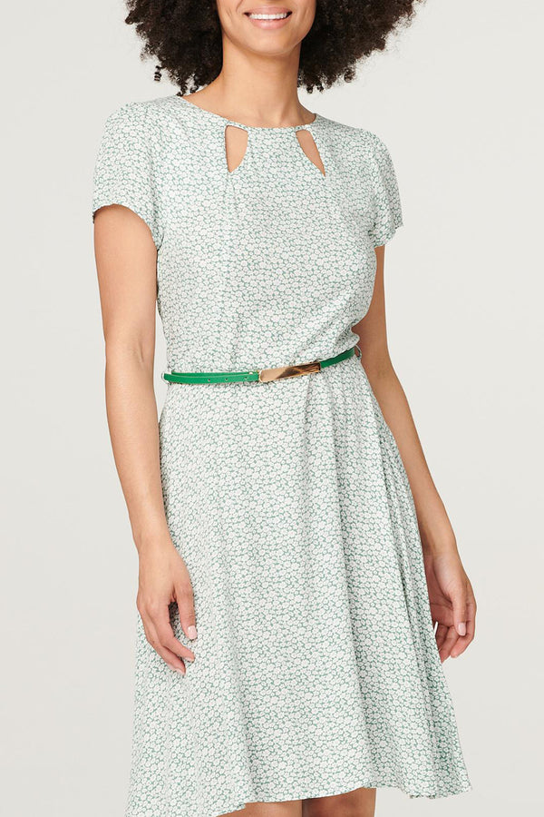 Multi Green | Ditsy Floral Cut-Out Short Dress