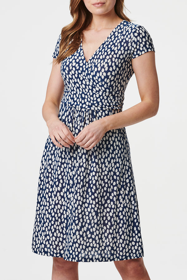 NAVY | Leaf Print Tie Waist Knee Length Dress