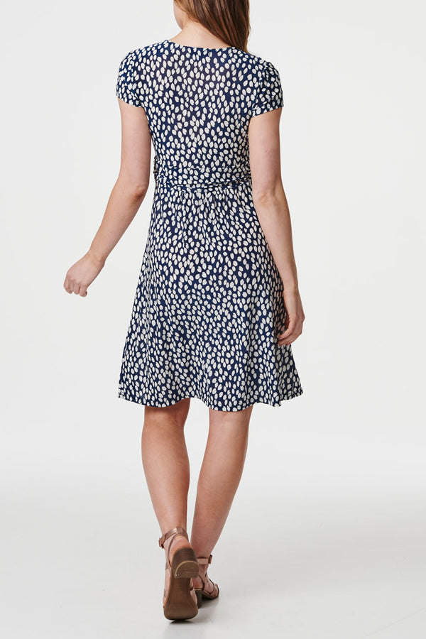 NAVY | Leaf Print Tie Waist Knee Length Dress