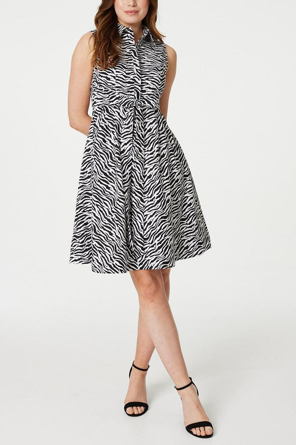 Multi Black | Zebra Print Sleeveless Shirt Dress