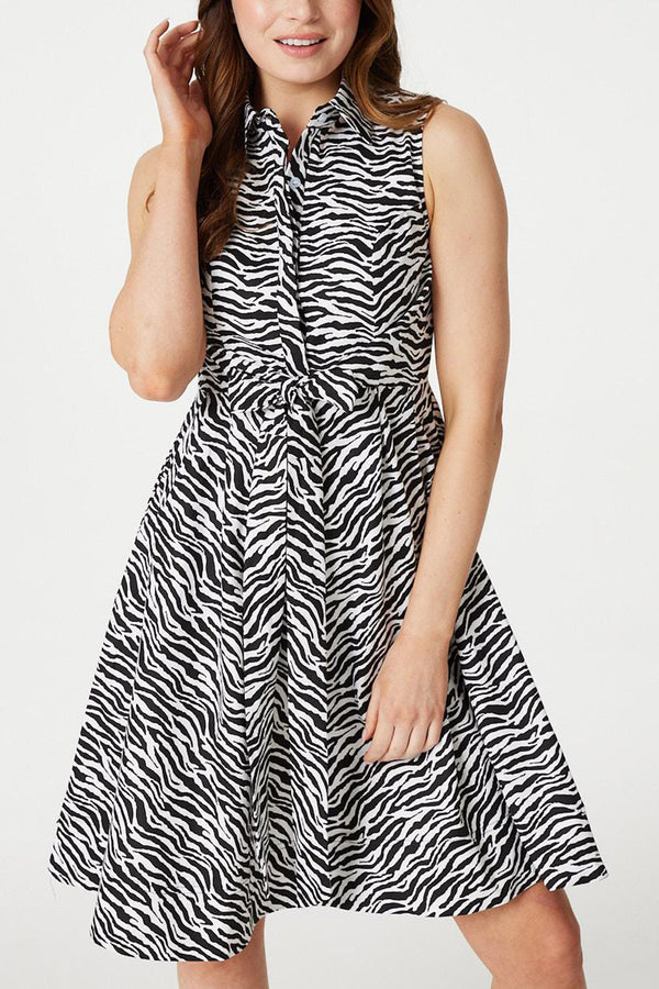 Multi Black | Zebra Print Sleeveless Shirt Dress
