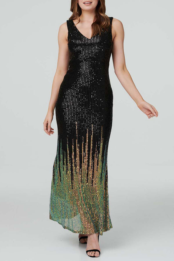 BLACK | Sequin Sleeveless Bodycon Maxi Dress