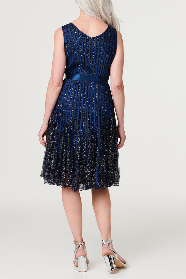 NAVY | Metallic Semi Sheer Skater Dress