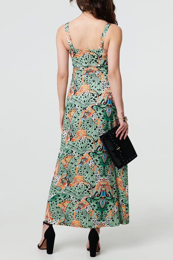 GREEN | Tropical Print Empire Maxi Dress