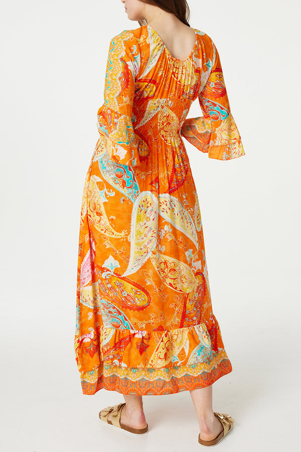 Lydiah Ruffle Sleeve Maxi Dress Floral Orange main image 0
