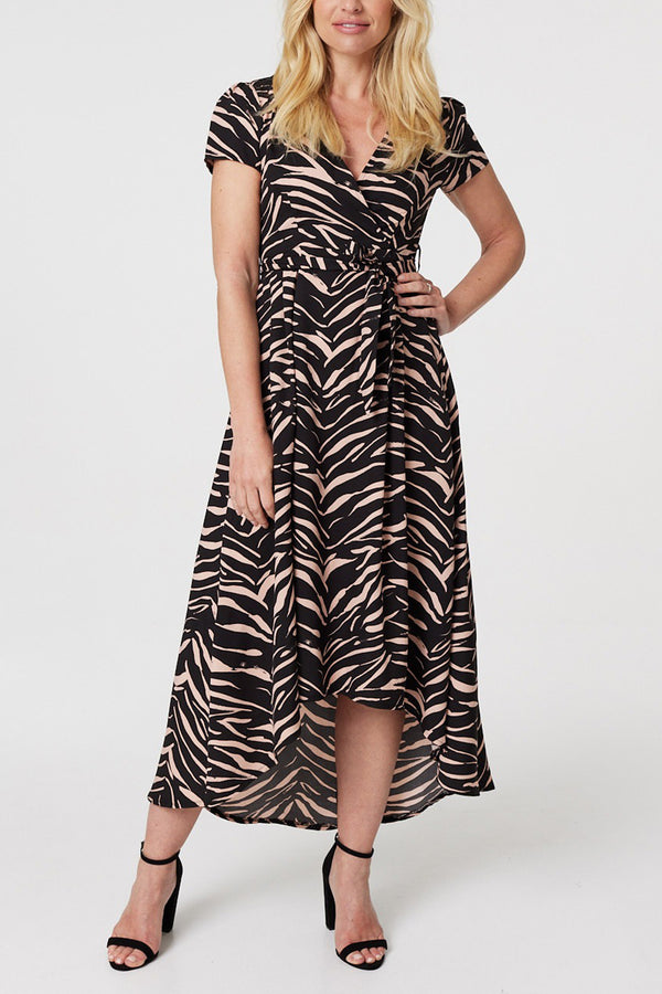 Multi Black | Printed High Low Maxi Wrap Dress