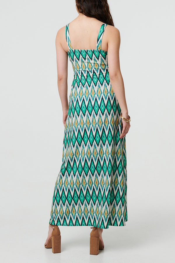 MULTI GREEN | Abstract Sleeveless V-Neck Maxi Dress