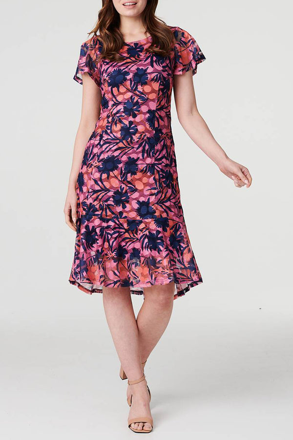 MULTI NAVY | Floral Semi Sheer Layered Dress