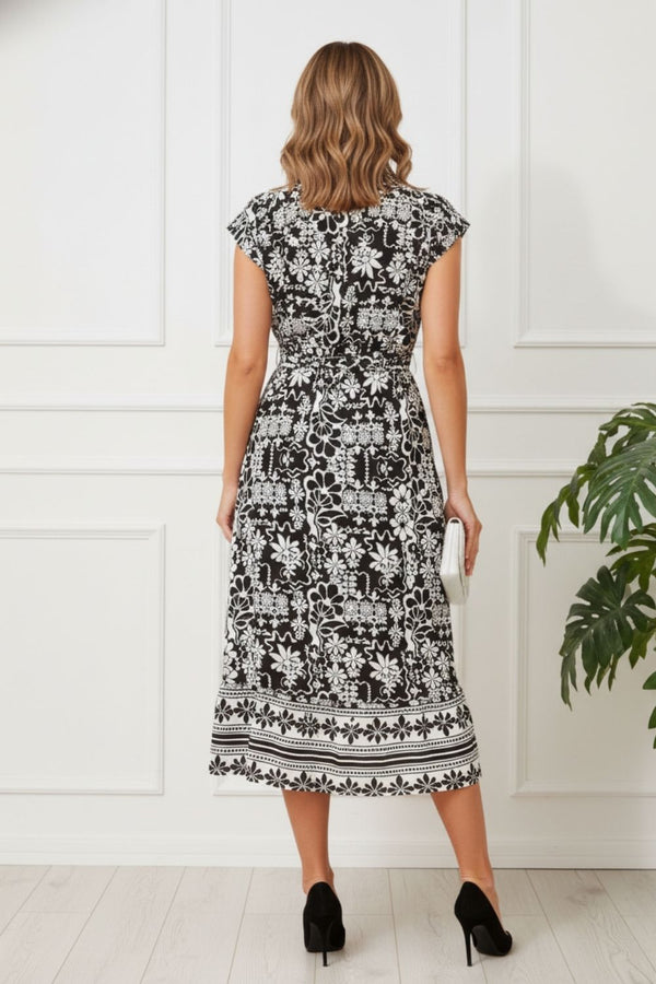 Floral Cap Sleeve Tie Midi Shirt Dress