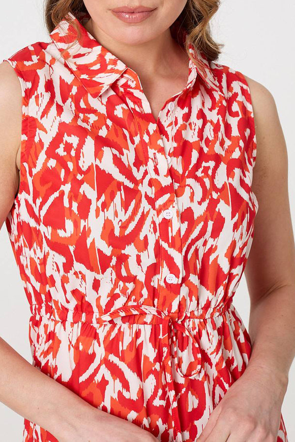 ORANGE | Printed Sleeveless Shirt Mini Dress
