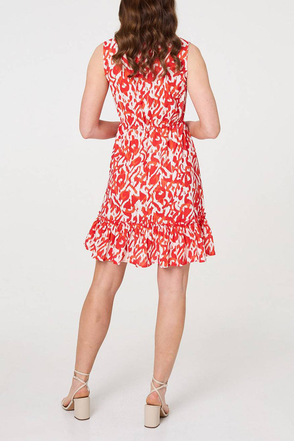 ORANGE | Printed Sleeveless Shirt Mini Dress