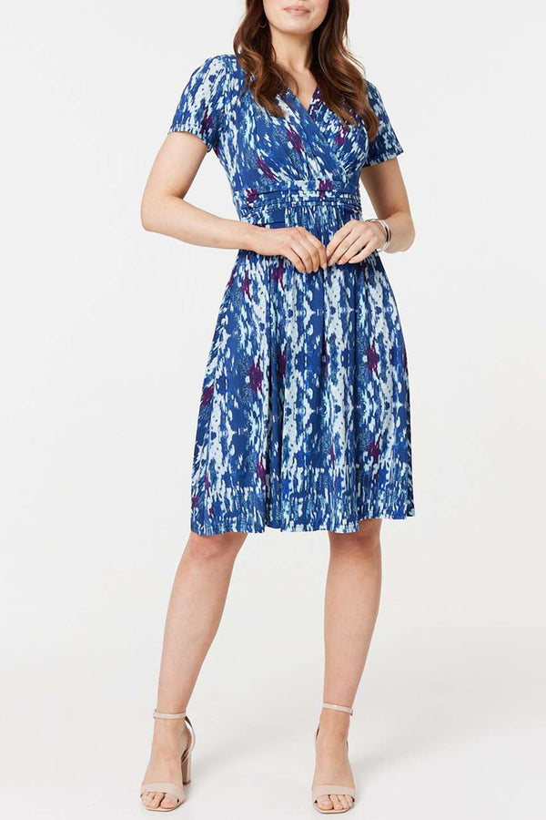 MULTI BLUE | Tie Dye Faux Wrap Short Dress