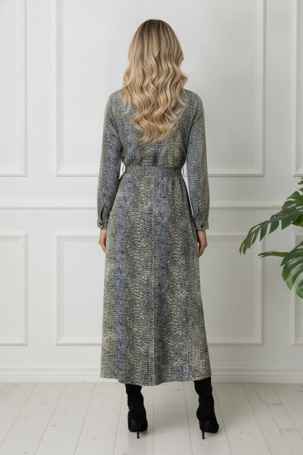 Snake Print Long Sleeve Maxi Shirt Dress