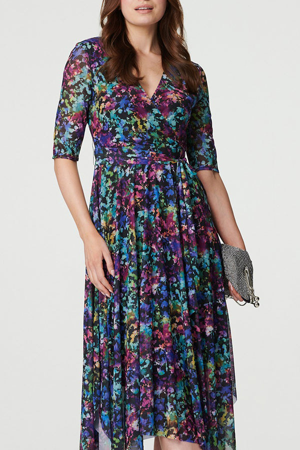 MULTI BLACK | Semi Sheer Hanky Hem Midi Dress