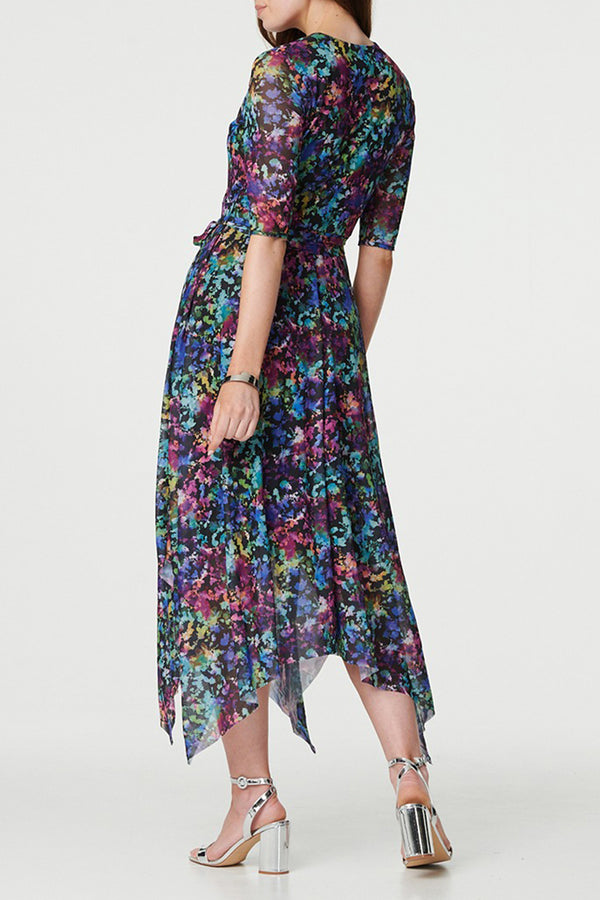 MULTI BLACK | Semi Sheer Hanky Hem Midi Dress