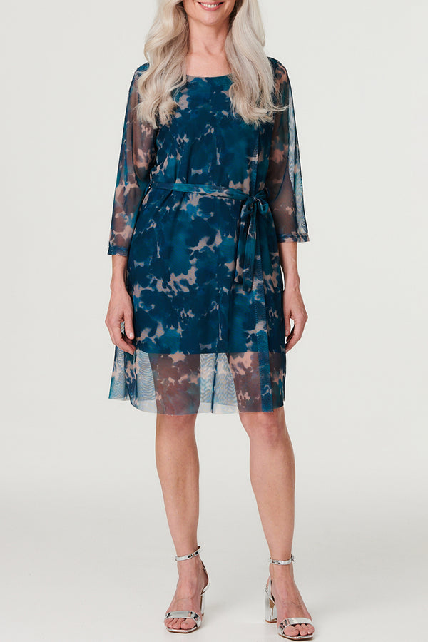 MULTI GREEN | Printed Sheer Short Layered Dress