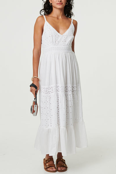 Broderie Anglaise Cami Maxi Dress| WHITE
