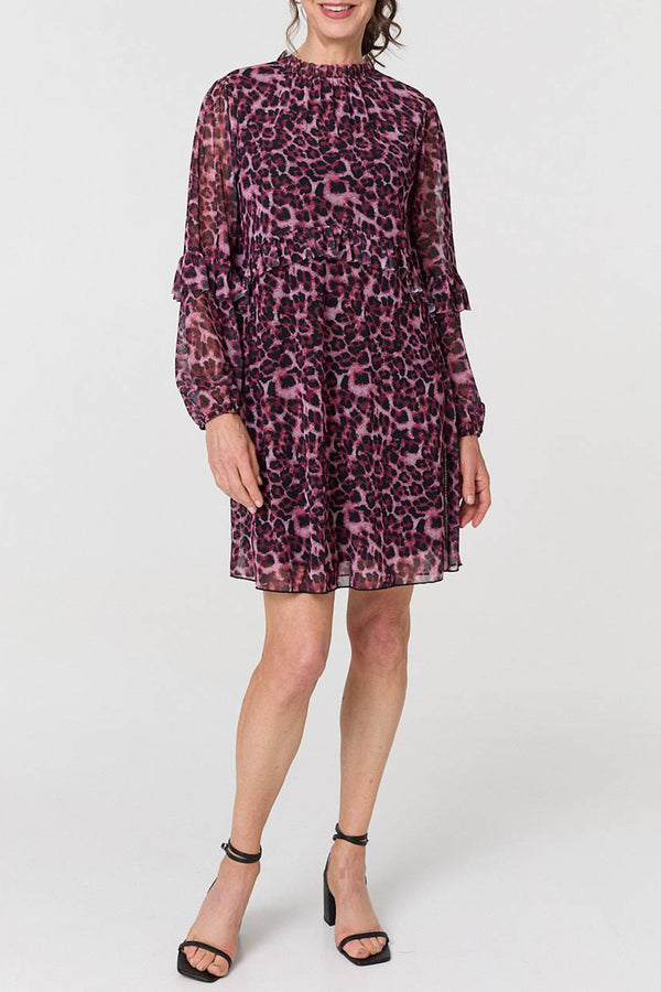 PURPLE| Animal Print High Neck Short Dress