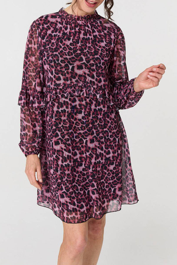 PURPLE| Animal Print High Neck Short Dress