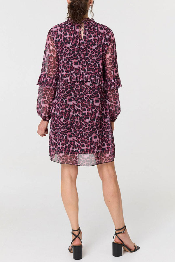 PURPLE| Animal Print High Neck Short Dress