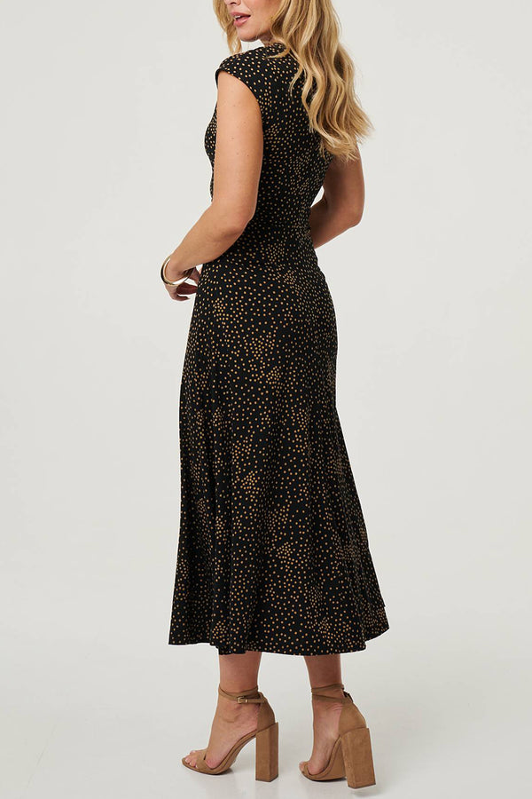 MULTI BLACK| Polka Dot A-Line Ruched Maxi Dress