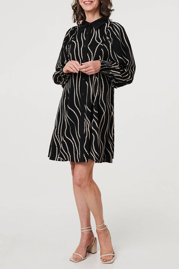 BLACK| Polka Dot Long Sleeve Short Dress