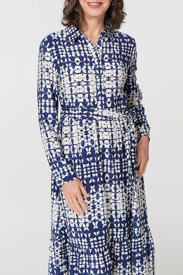 NAVY | Printed Long Sleeve Shirt Dress