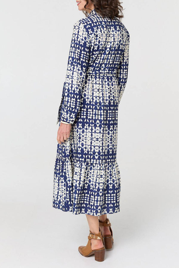 NAVY | Printed Long Sleeve Shirt Dress