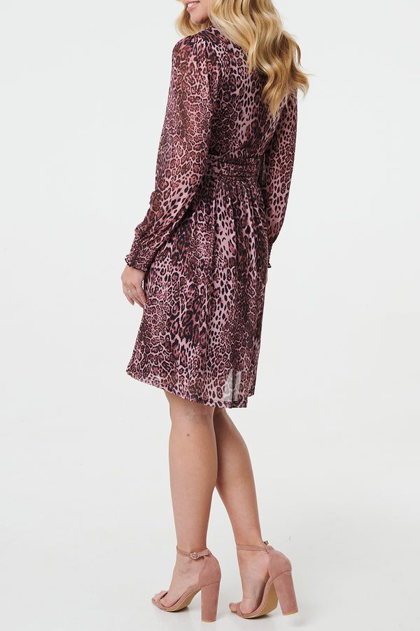 MULTI PINK | Animal Print Pleated Knee Length Dress