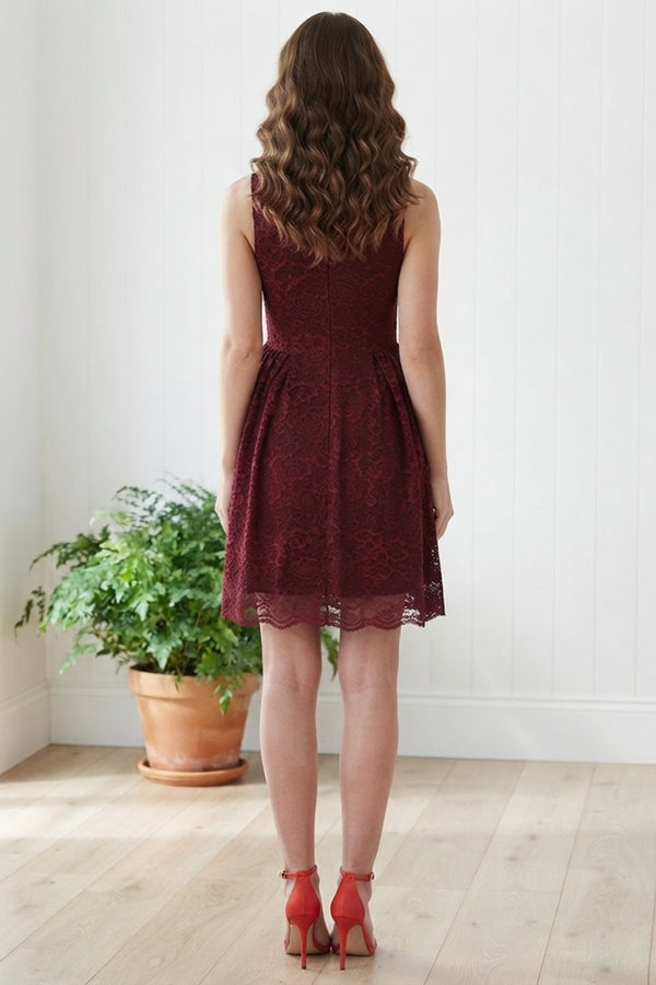 Lace Layered Sleeveless Short Dress| BURGUNDY