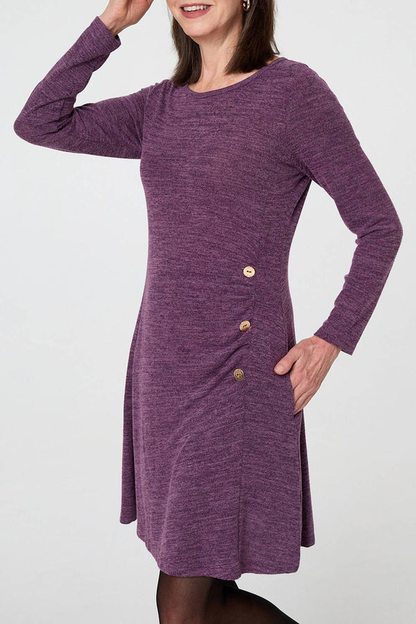 PURPLE | Ruched Detail Relaxed Short Skater Dress