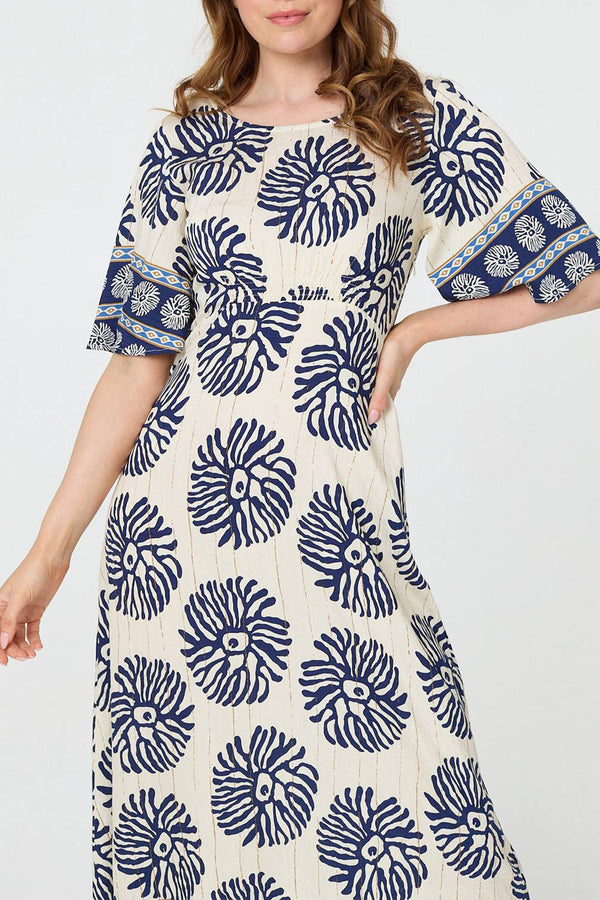 NAVY | Floral 1/2 Sleeve Empire Midi Dress