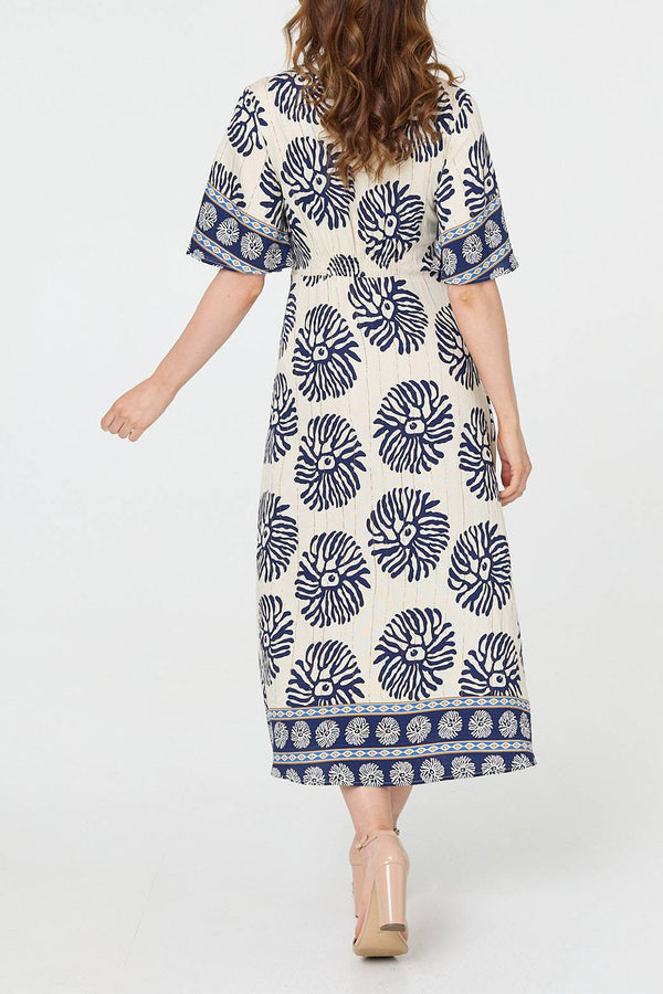 NAVY | Floral 1/2 Sleeve Empire Midi Dress