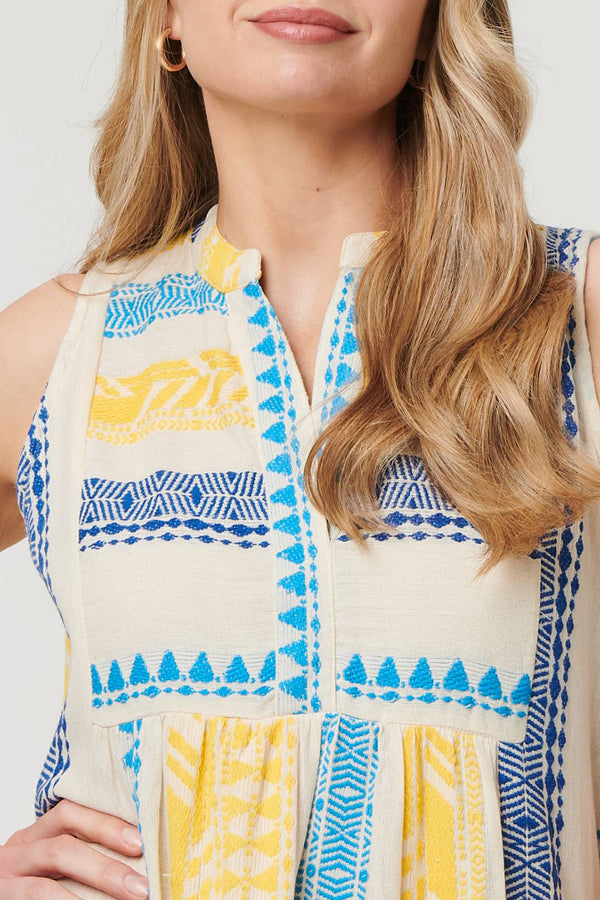 BLUE | Printed Sleeveless Tiered Short Dress