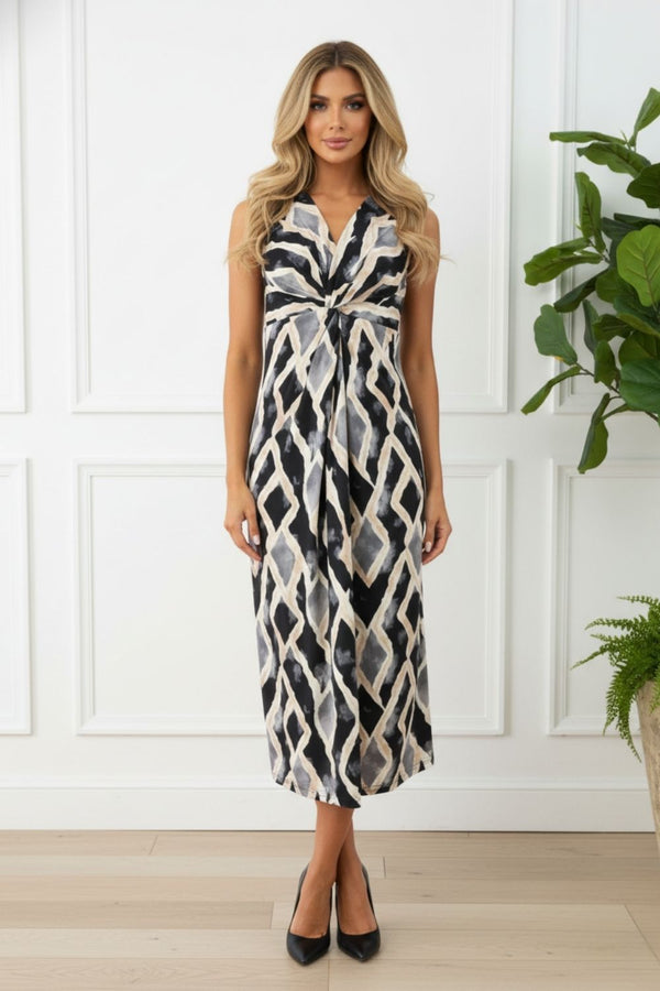 Printed Sleeveless Twist Midi Dress