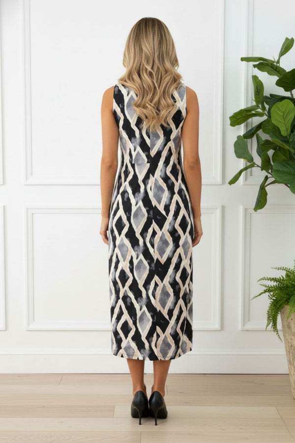 Printed Sleeveless Twist Midi Dress