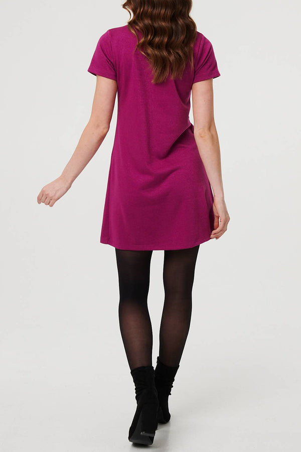 MAGENTA | Roll Neck Button Front Short Shift Dress