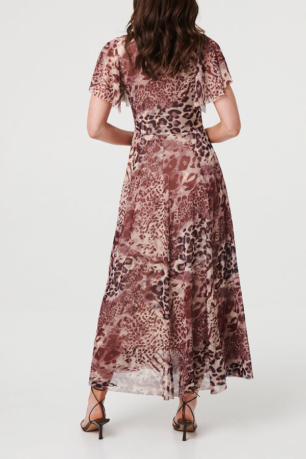 MULTI BROWN / Animal Print Semi Sheer Layer Maxi Dress