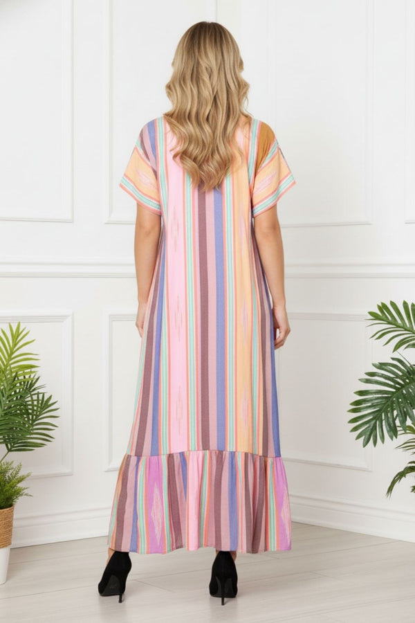 Striped Tie Front Empire Maxi Dress| MULTI PINK