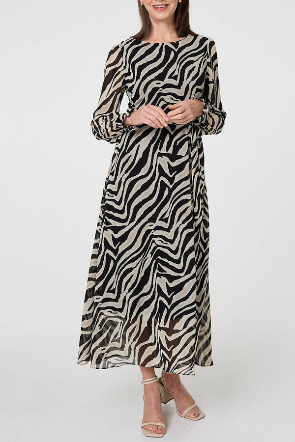MULTI BLACK | Animal Print Semi Sheer Maxi Dress