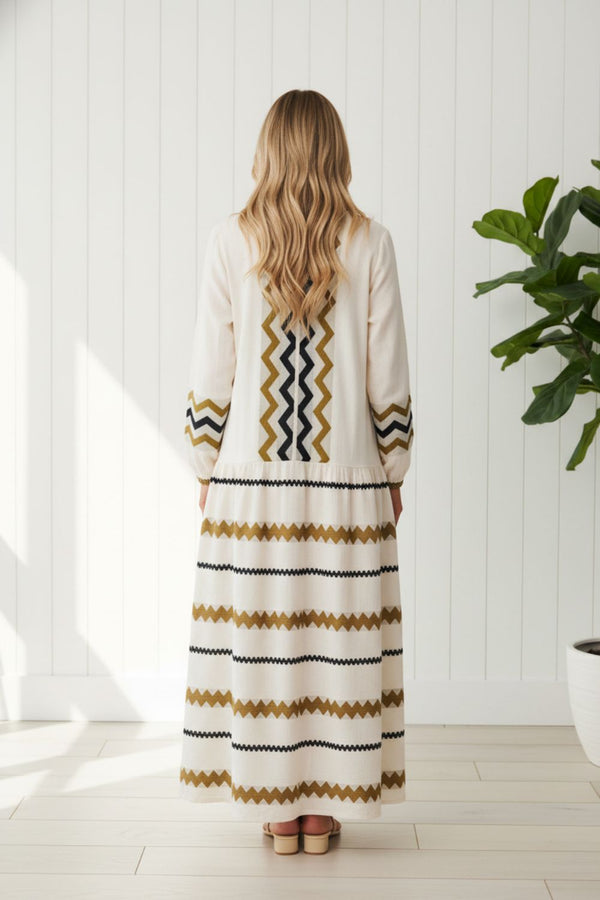 Zigzag Print Oversized Maxi Dress| MULTI BROWN