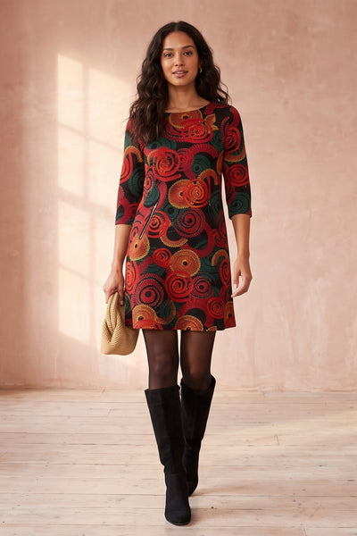 ORANGE | Abstract 3/4 Sleeve Short Shift Dress