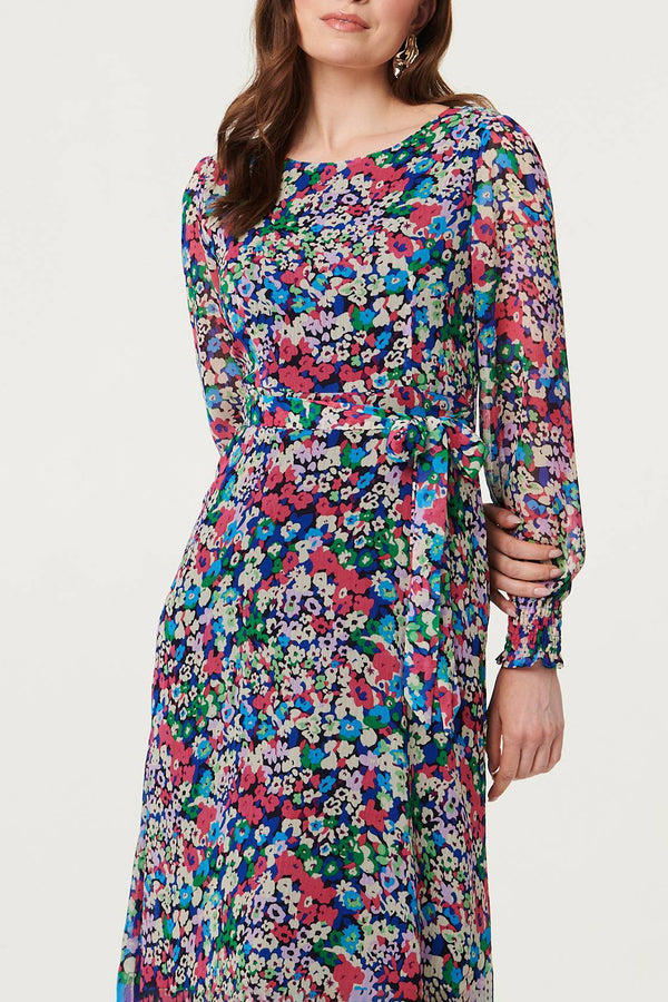 Floral Layered Long Sleeve Maxi Dress| BLUE