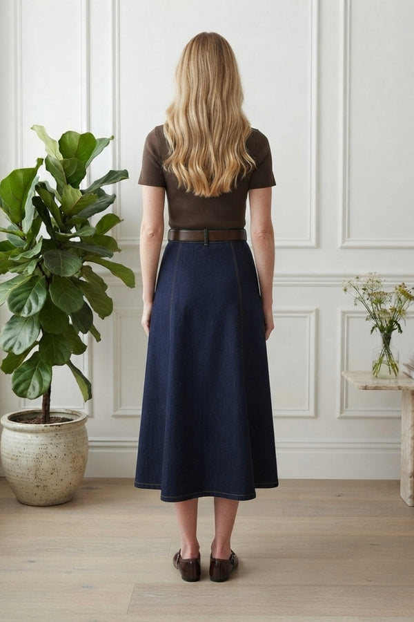 Contrast Texture Belted Midi Dress| CHOCOLATE