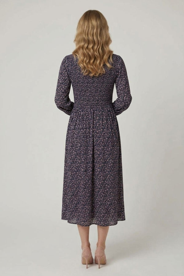 Ditsy Floral Print Midi Shirt Dress| NAVY