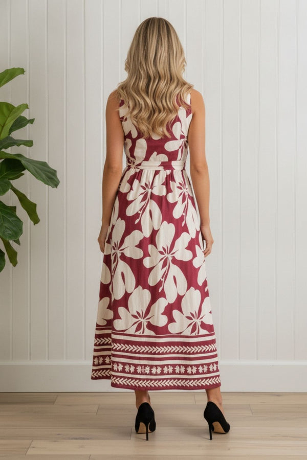 Floral Sleeveless Empire Maxi Dress | RED