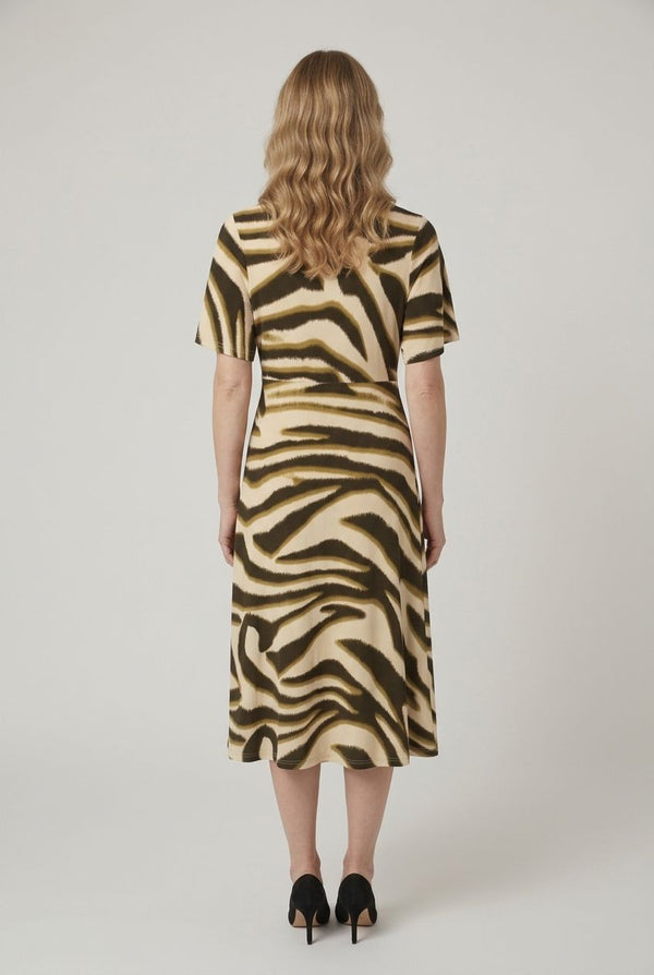 Animal Print Angel Sleeve Tie Midi Dress| MULTI GREEN