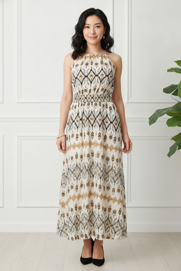 Printed Cami Strap Shirred Maxi Dress | MULTI_ WHITE